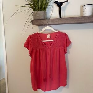 Women's Coral Short Sleeve Peasant Top - faded glory